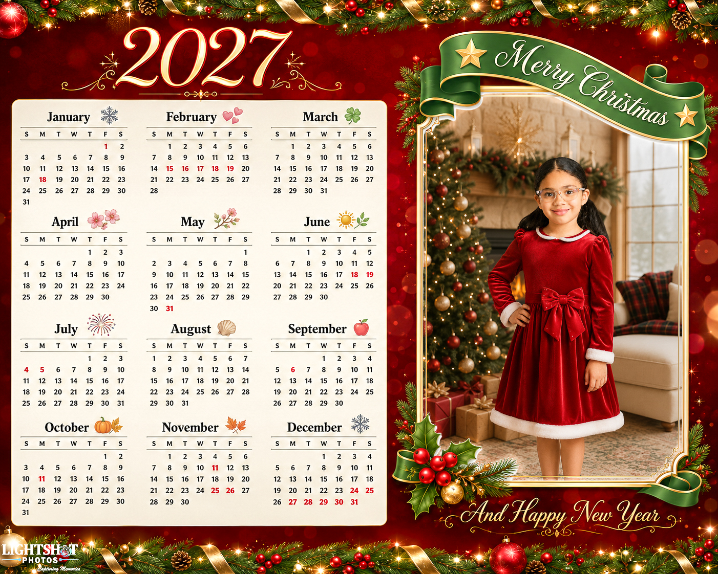 Holiday photo calendar keepsake